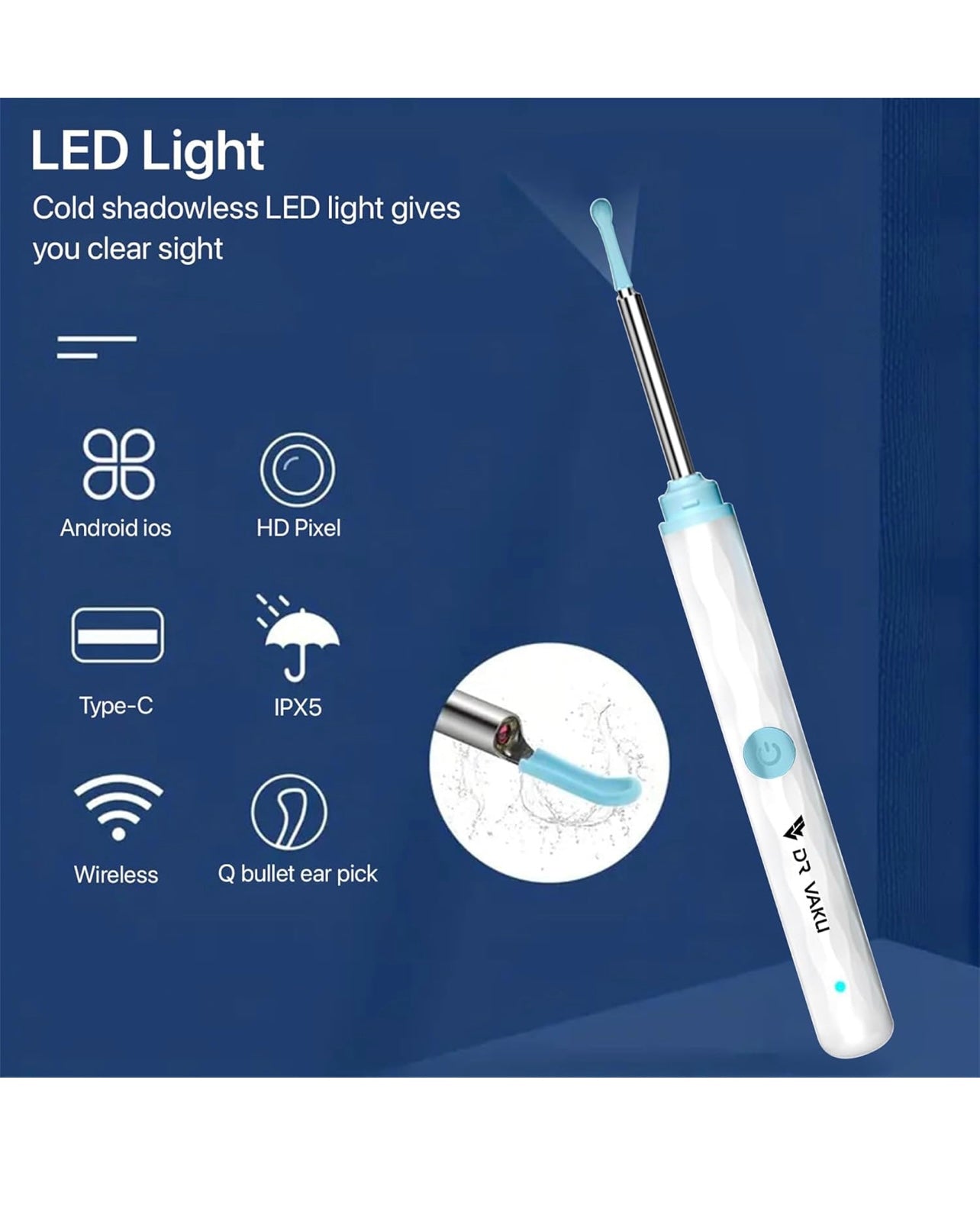 Earwax Removal Tool Kit with HD Camera Wifi Connection & 6 LED Lights Endoscope Tool Ear Cleaner for iOS & Android + 11 Silicone Tips Free (White)
